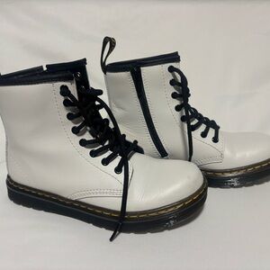 White Lace-Up Combat Boots with Black Trim